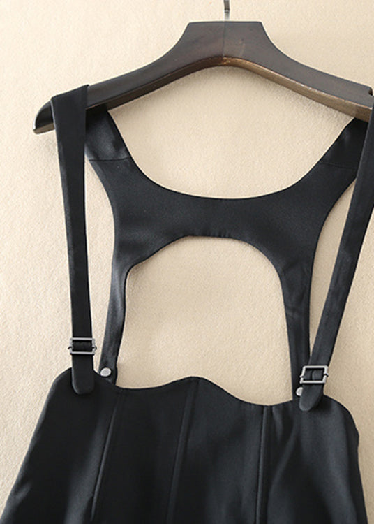 Natural Black Zip Up Pockets Silk Dress Sleeveless