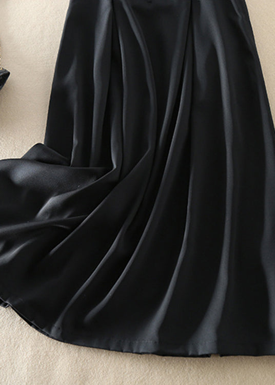 Natural Black Zip Up Pockets Silk Dress Sleeveless