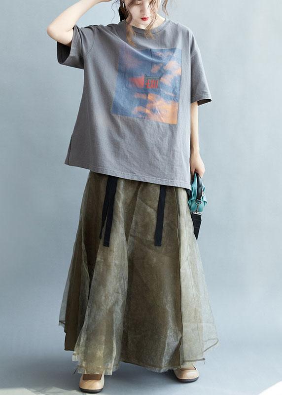 Natural Brown High Waist Retro Tie Patchwork Fall Skirts - Omychic