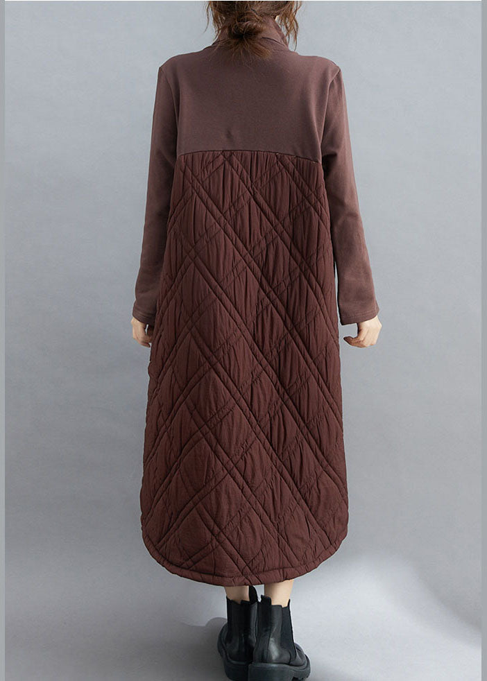 Natural Coffee thick Pockets Fine Cotton Filled Long Dress Winter