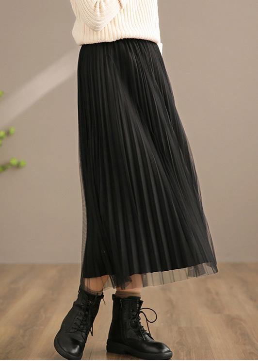 Natural Elastic Waist Pleated Skirt Spring Clothes Fashion Ideas Black Loose Skirt - Omychic