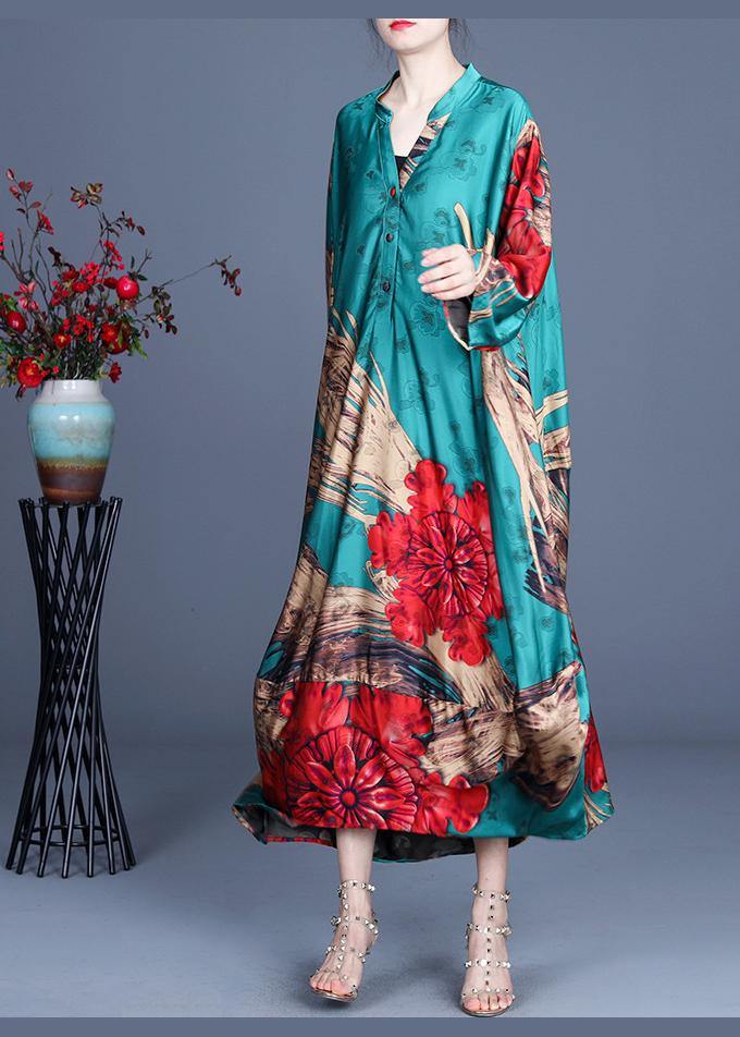 Natural Green Print Chiffon Oversize Summer Spring Robe Dresses – Omychic