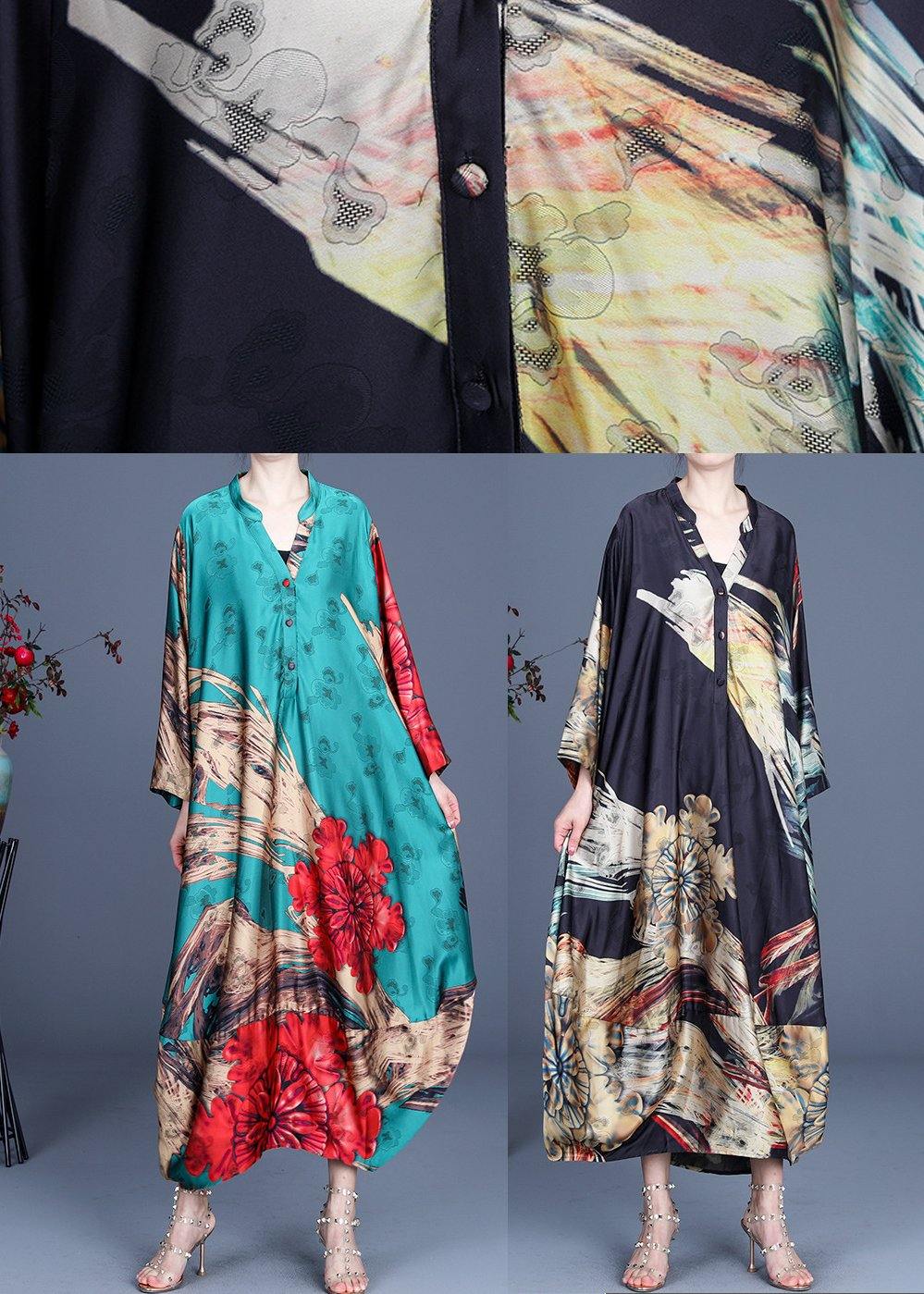 Natural Green Print Chiffon Oversize Summer Spring Robe Dresses - Omychic