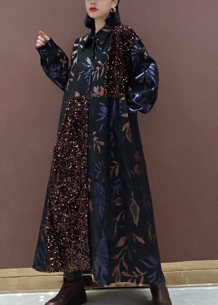 Natural Lapel Patchwork Spring Clothes Fashion Ideas Black Sequined Maxi Dress - Omychic