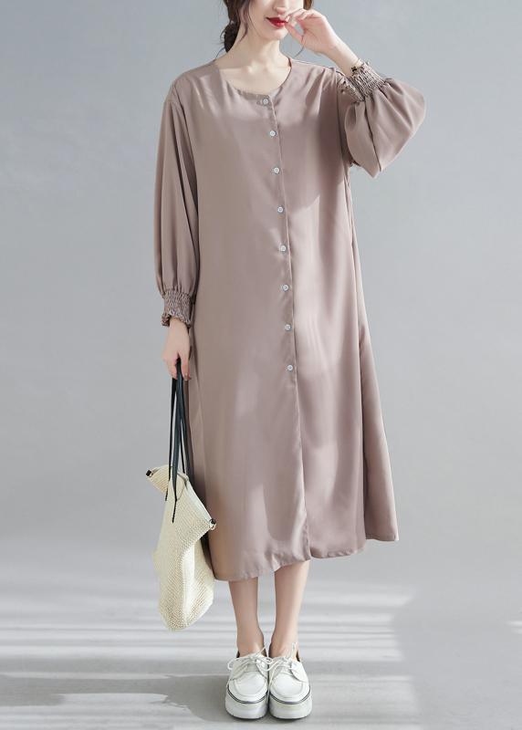 Natural O Neck Lantern Sleeve Spring Clothes Women Photography Brown Long Dress - Omychic