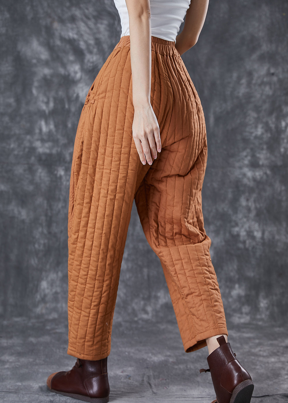 Natural Orange Oversized Chinese Button Fine Cotton Filled Pants Winter