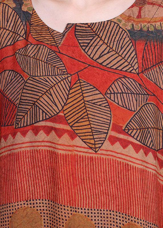 Natural Orange Print O-Neck Asymmetrical Design Summer Silk Maxi Dresses - Omychic