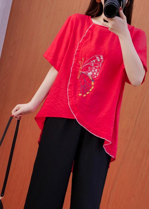 Natural Red Clothes Embroidery Summer Blouse - Omychic