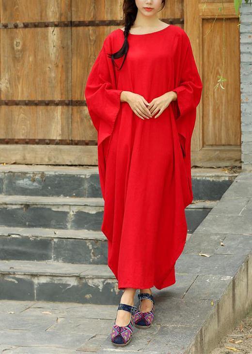 Natural Red Dresses O Neck Batwing Sleeve Kaftan Spring Dresses - Omychic