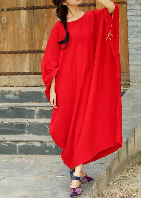 Natural Red Dresses O Neck Batwing Sleeve Kaftan Spring Dresses - Omychic