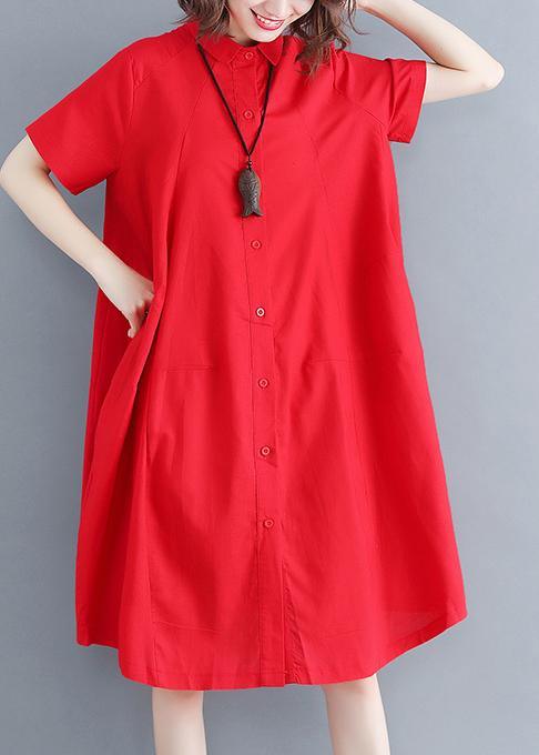 Natural Red Linen Cotton Pockets Summer Ankle Dress - Omychic