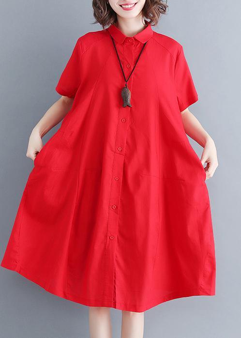 Natural Red Linen Cotton Pockets Summer Ankle Dress - Omychic