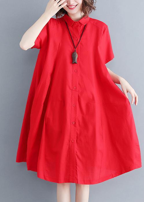 Natural Red Linen Cotton Pockets Summer Ankle Dress - Omychic