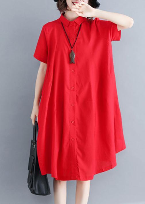 Natural Red Linen Cotton Pockets Summer Ankle Dress - Omychic