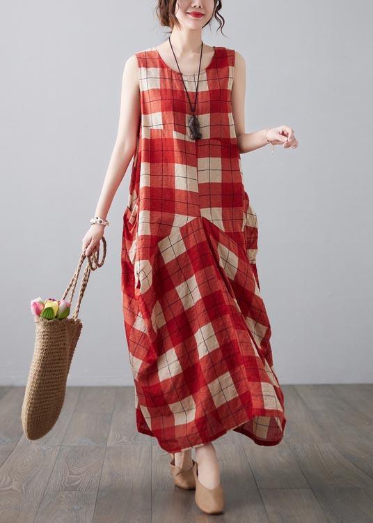 Natural Red Plaid Sleeveless Pockets Summer Dress ( Limited Stock) - Omychic