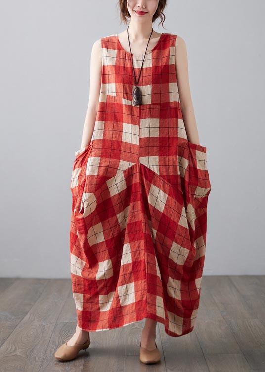 Natural Red Plaid Sleeveless Pockets Summer Dress ( Limited Stock) - Omychic