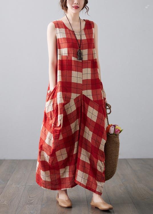 Natural Red Plaid Sleeveless Pockets Summer Dress ( Limited Stock) - Omychic
