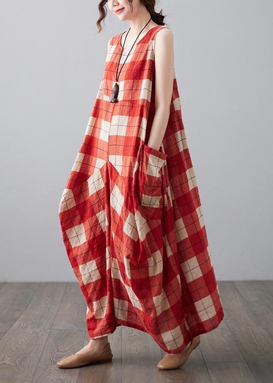 Natural Red Plaid Sleeveless Pockets Summer Dress ( Limited Stock) - Omychic