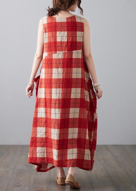 Natural Red Plaid Sleeveless Pockets Summer Dress ( Limited Stock) - Omychic