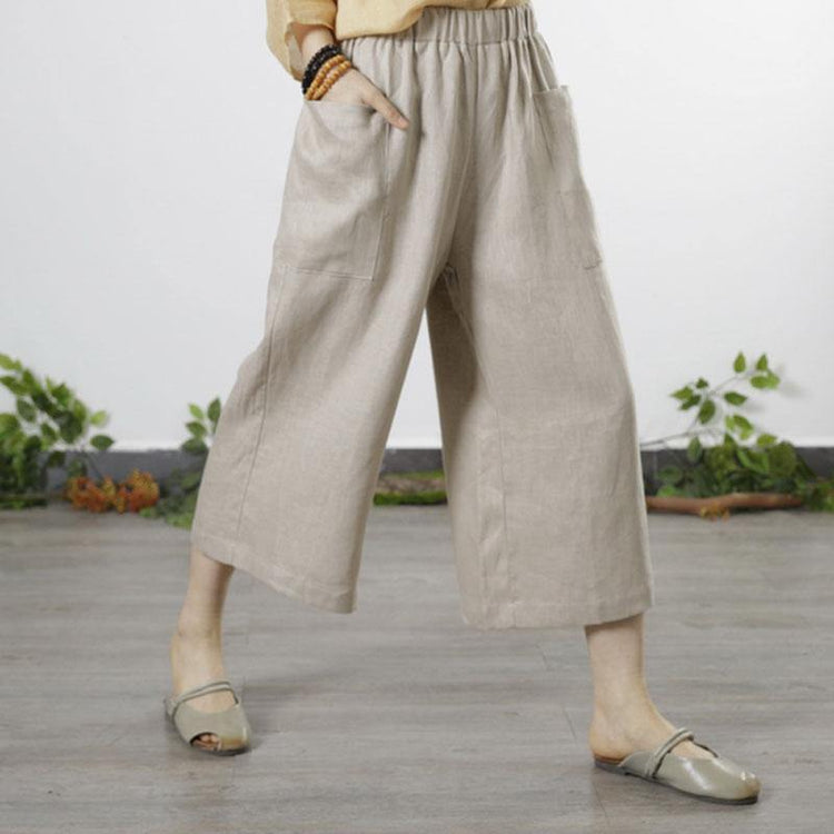 Natural Red Pockets Casual Fall Wide Leg Linen Pants - Omychic