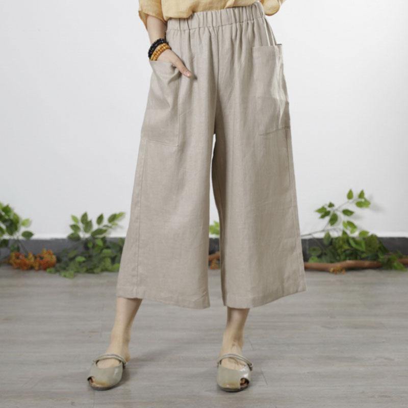 Natural Red Pockets Casual Fall Wide Leg Linen Pants - Omychic