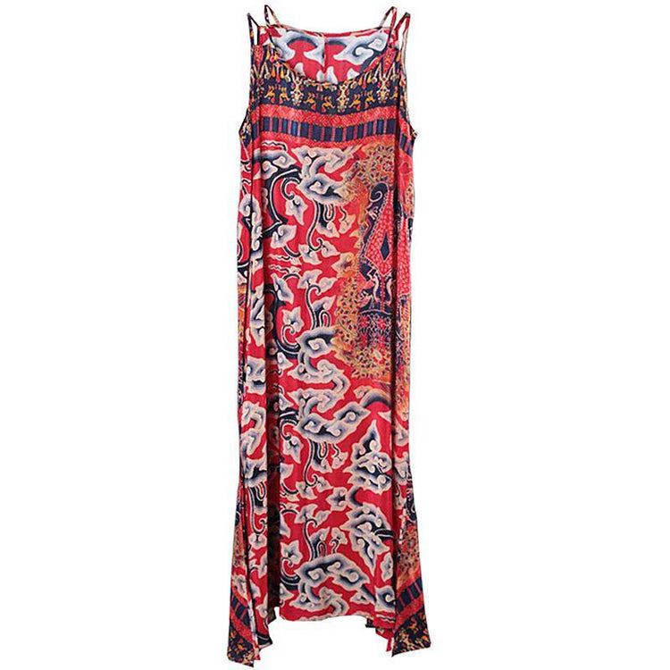 Natural Spaghetti Strap Summer outfit boutique Shape red print A Line Dresses - Omychic