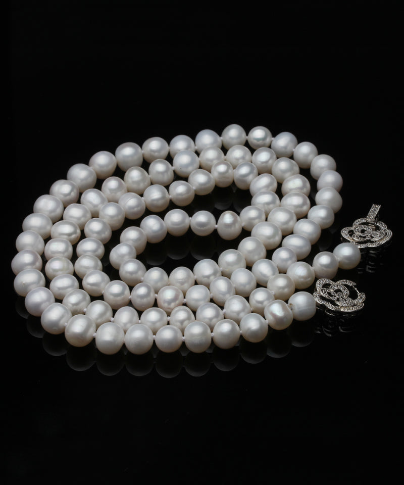 Natural Sterling Silver White Long Pearl Necklace Women Wedding