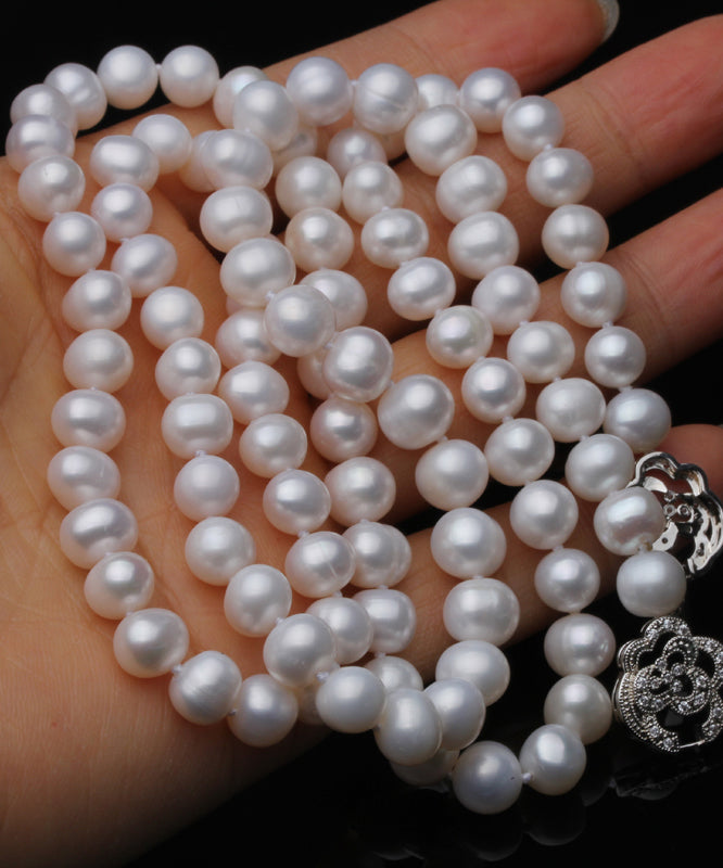Natural Sterling Silver White Long Pearl Necklace Women Wedding
