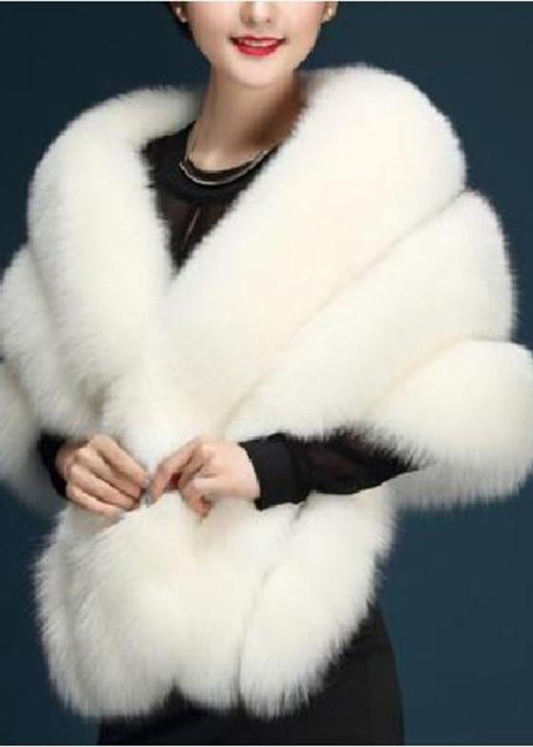 Natural White Thick Faux Fur Shawl Winter