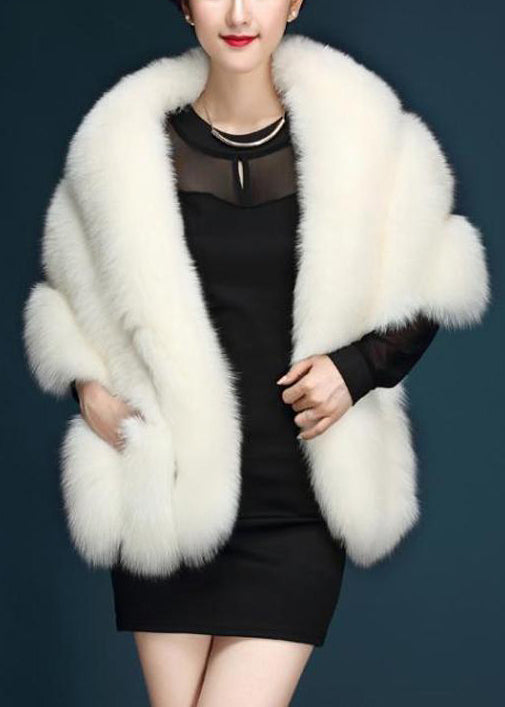 Natural White Thick Faux Fur Shawl Winter