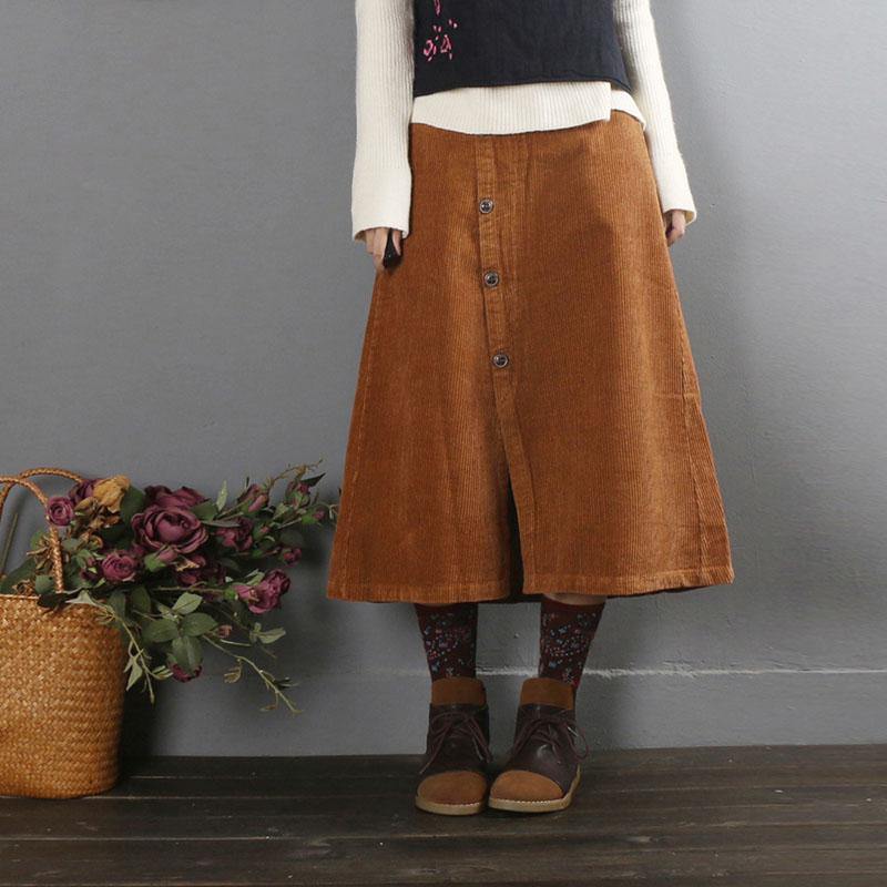 Natural chocolate Cotton quilting skirt A line skirts Plus Size skirt - Omychic