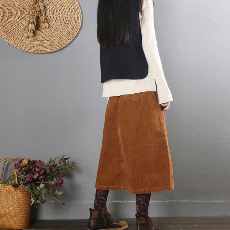 Natural chocolate Cotton quilting skirt A line skirts Plus Size skirt - Omychic
