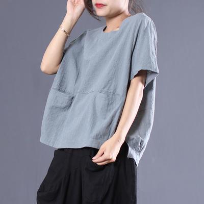 Natural cotton clothes Fitted Casual Solid Jacquard Double Pockets Blouse - Omychic