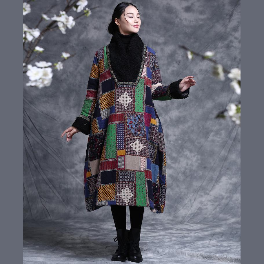 Natural cotton dresses Plus Size V neck vintage Wardrobes Plaid Dress - Omychic