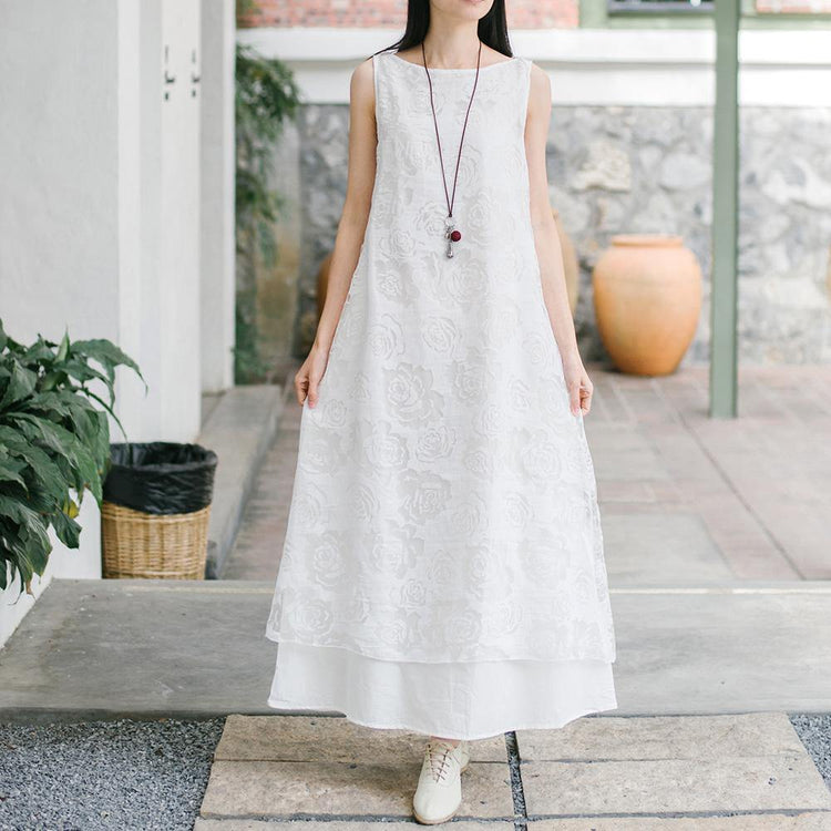 Natural lace cotton quilting clothes Work Outfits white Maxi Dress summer - Omychic