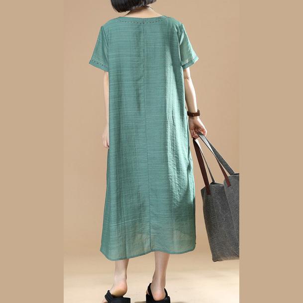 Natural layered linen dress Online Shopping green Dress o neck summer - Omychic