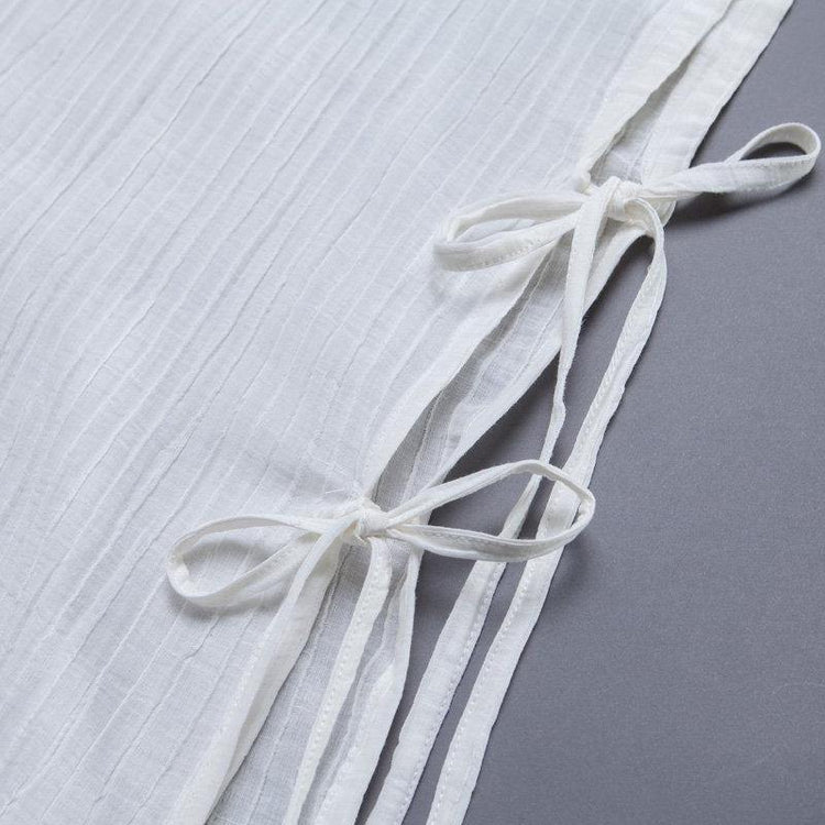 Natural linen Robes boutique Slit Jacquard Loose Lacing White Dress - Omychic