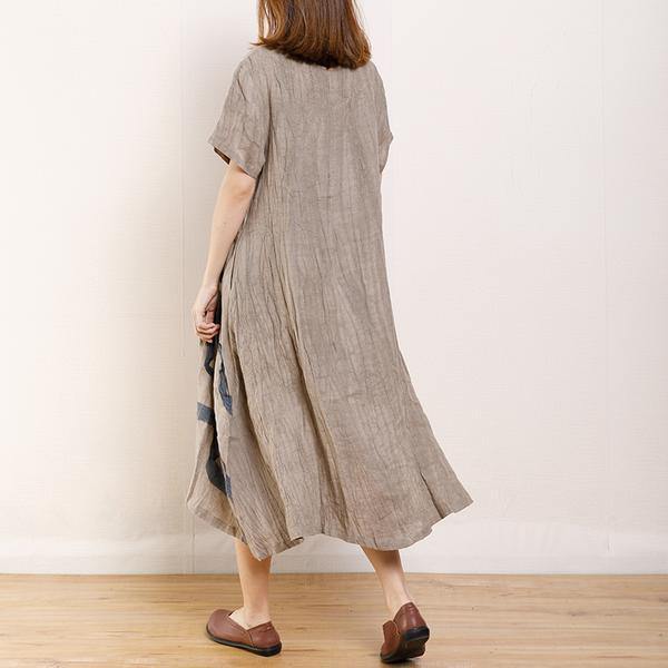 Natural linen clothes For Women Indian Applique Curve Casual Loose Dress - Omychic