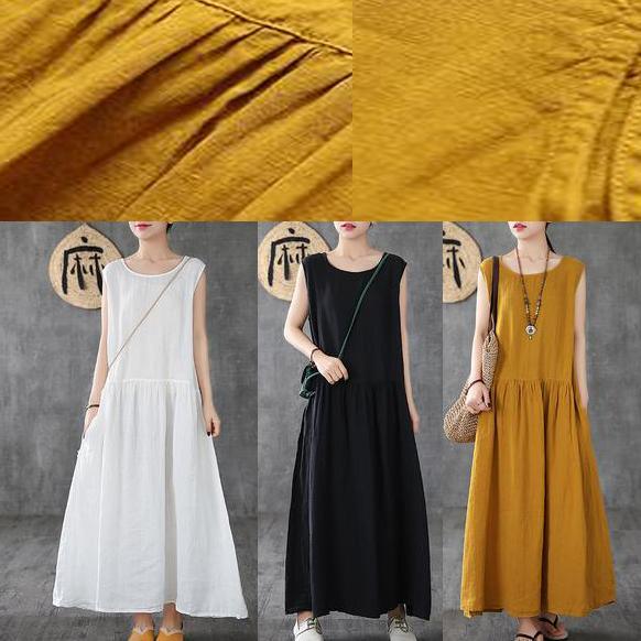 Natural linen dresses Fitted Linen Sleeveless white Casual Summer Big Hem Dress - Omychic