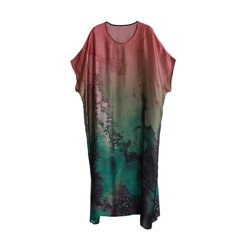 Natural o neck Batwing Sleeve clothes For Women Plus Size green print Dresses Summer - Omychic
