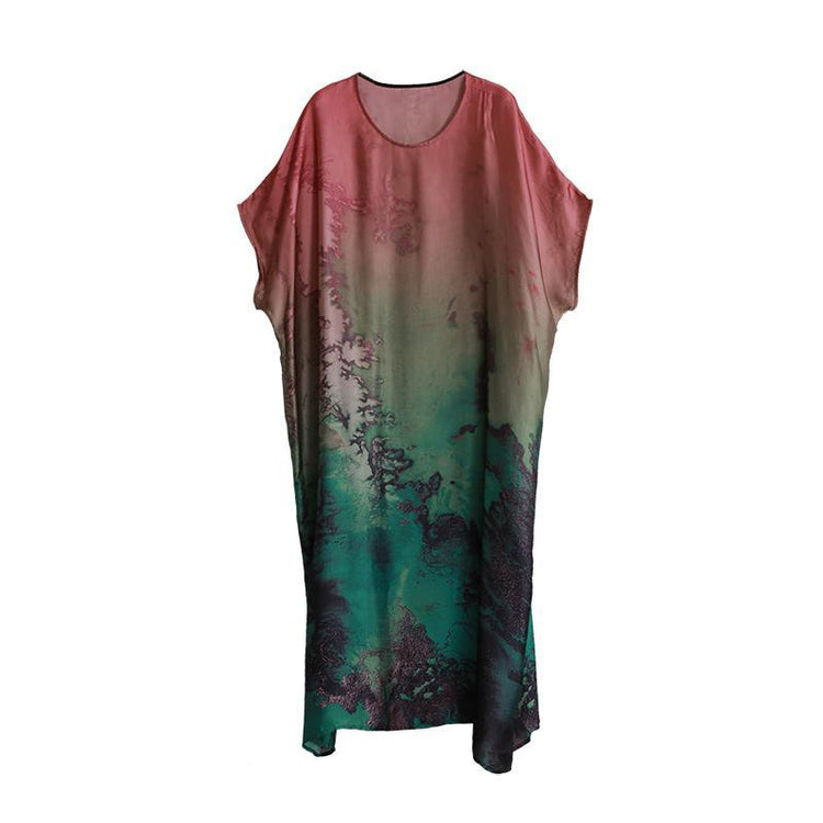 Natural o neck Batwing Sleeve clothes For Women Plus Size green print Dresses Summer - Omychic