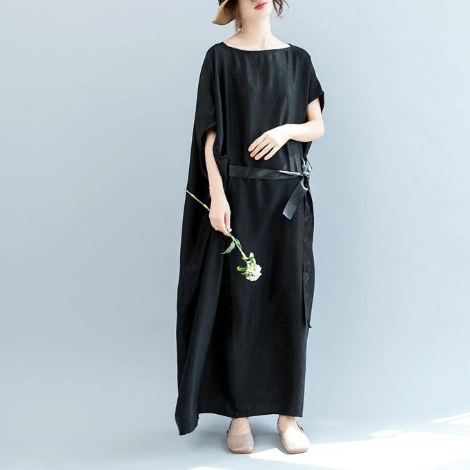 Natural o neck Batwing Sleeve silk clothes Women Photography black Maxi Dresses summer - Omychic