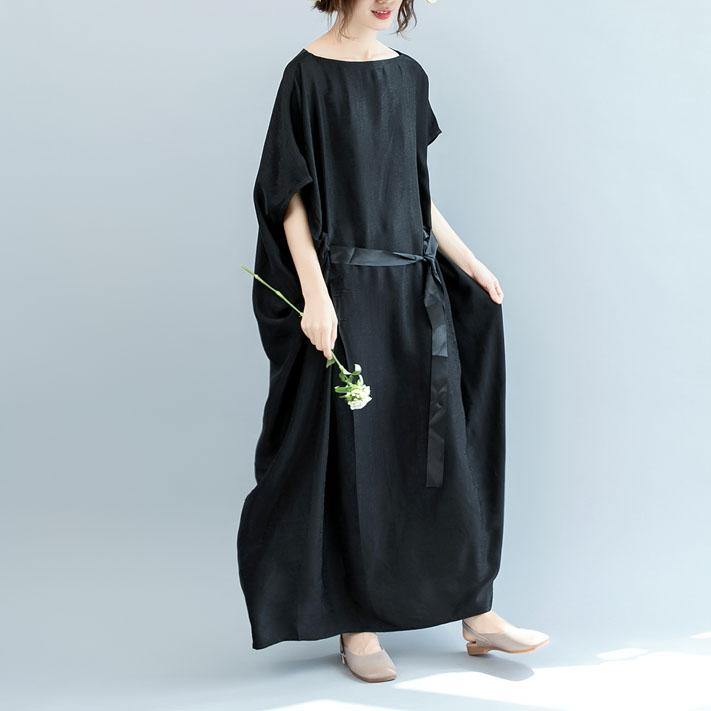 Natural o neck Batwing Sleeve silk clothes Women Photography black Maxi Dresses summer - Omychic
