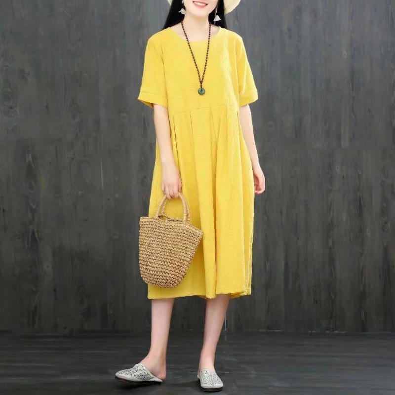 Natural O Neck Cotton Quilting Dresses Fashion Ideas Yellow Dresses Summer ( Limited Stock) - Omychic