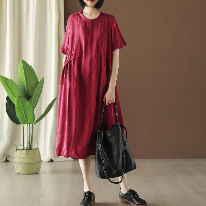 Natural o neck silk clothes Fashion Ideas burgundy striped Dresses summer - Omychic