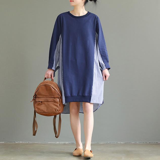 Natural patchwork Cotton quilting clothes Fitted Photography blue baggy Dresses spring - Omychic