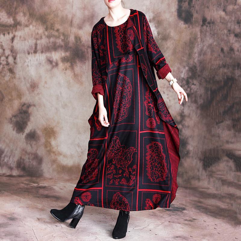 Natural patchwork cotton fall clothes Women Shirts red prints Vestidos De Lino Dress - Omychic