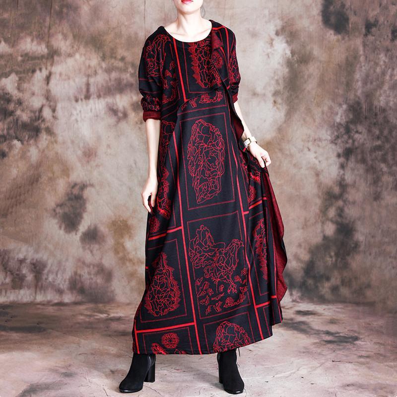 Natural patchwork cotton fall clothes Women Shirts red prints Vestidos De Lino Dress - Omychic