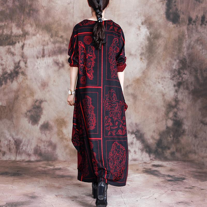 Natural patchwork cotton fall clothes Women Shirts red prints Vestidos De Lino Dress - Omychic