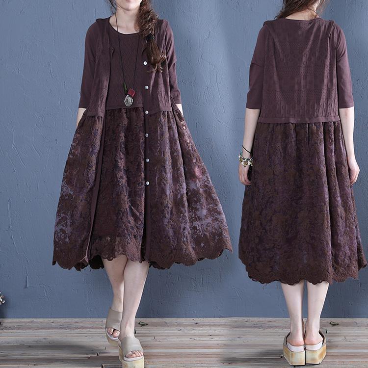 Natural patchwork linen cotton outwear chocolate summer - Omychic